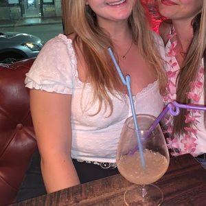 White lace crop top with puffy sleeves